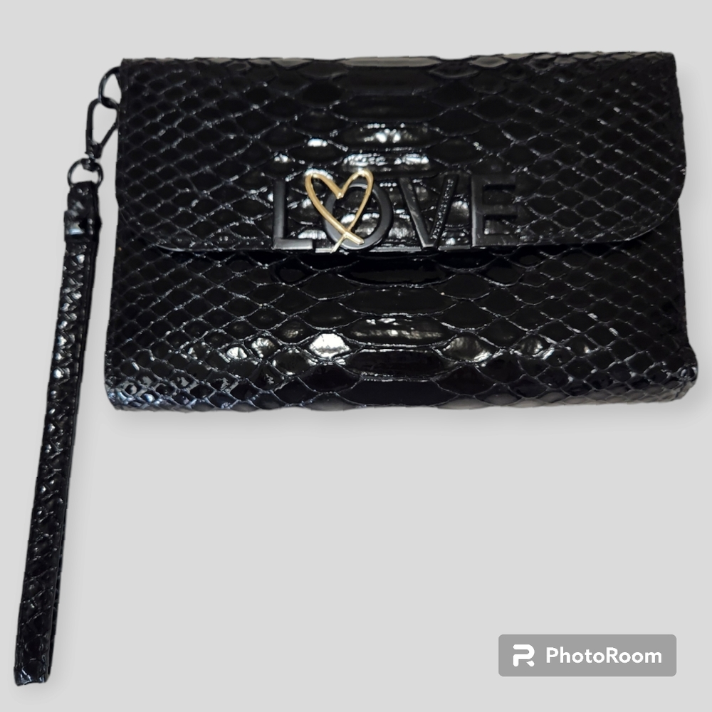 VICTORIA'S SECRET BLACK LOVE IPHONE PLUS CELL CASE TECHWALLET WRISTLET CLUTCH